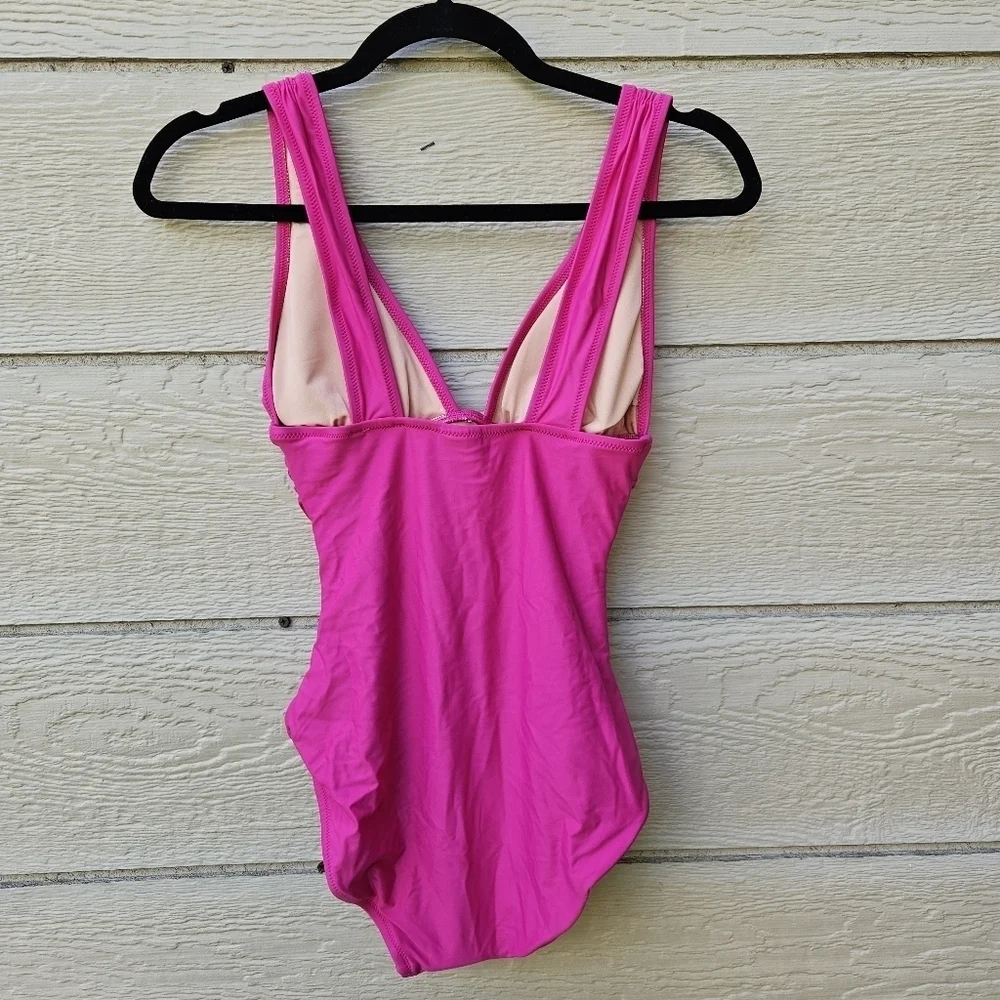 NWT J. Crew hot pink ruched v-neck one piece swimsuit size 2